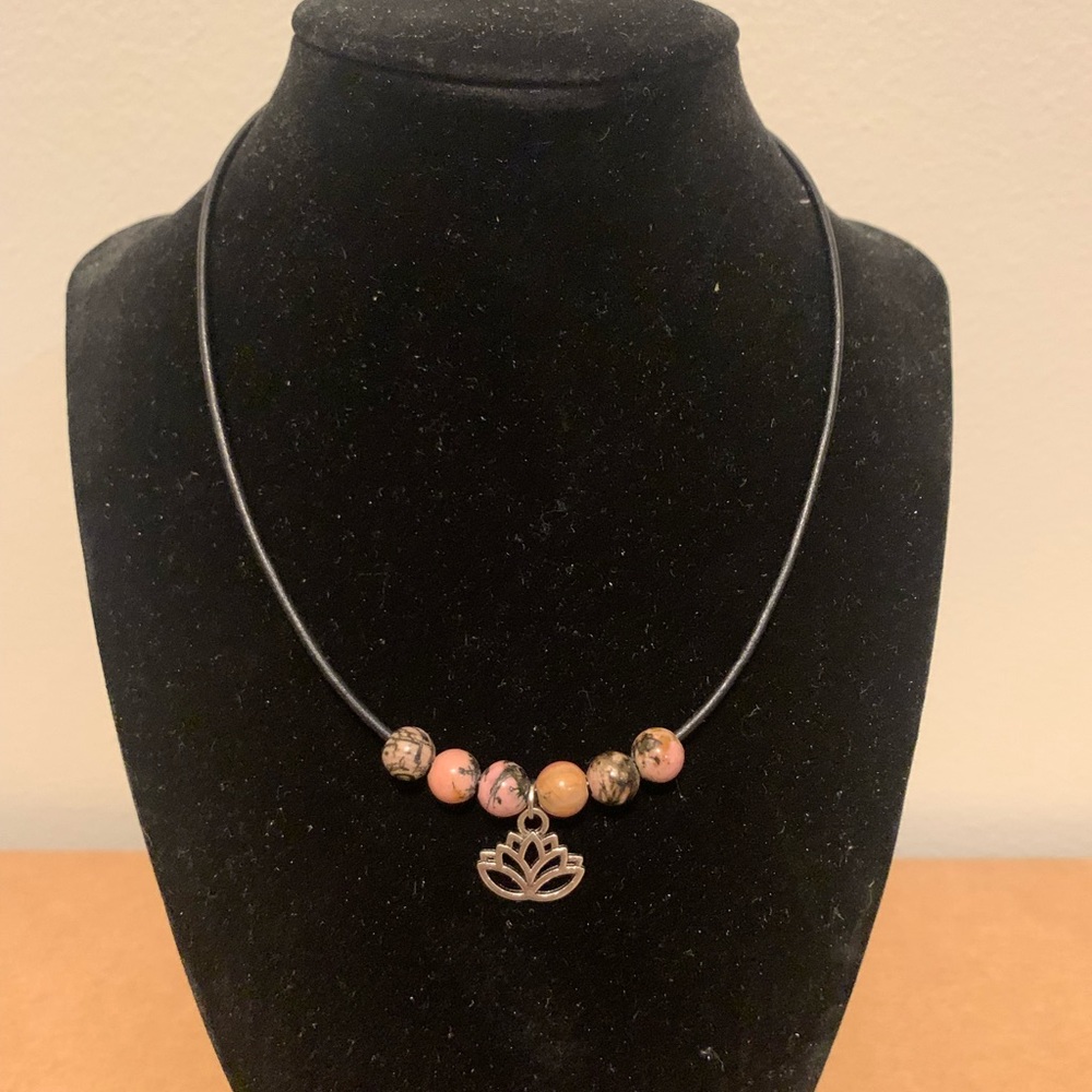 Black Rhodonite stone beaded necklace